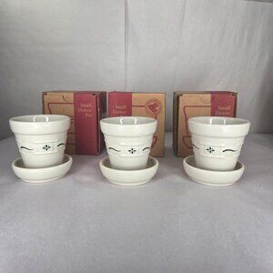 Longaberger Pottery Small Flower Pot Trio Heritage Green